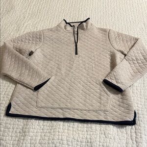 Market & Spruce Cream Quilted Half-Zip Sweater with Navy Trim
